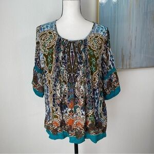 Bila Womens Shirt 3/4 Sleeve Peasant Blouse Top Cold Shoulder. Size M